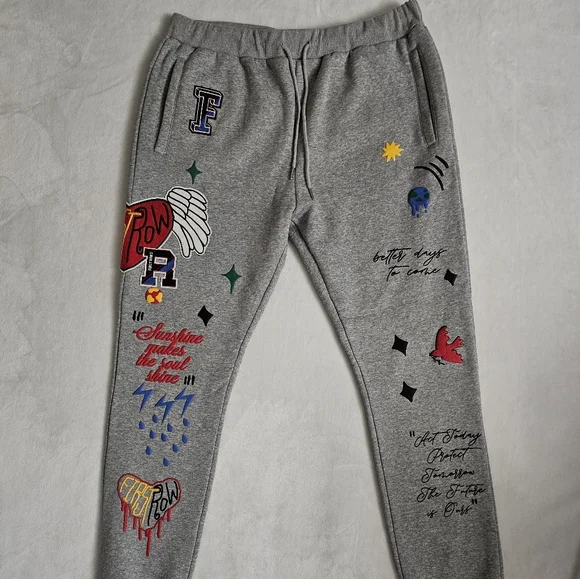 First Row Streetwear Flying Heart Graphic Gray Sweatpant Joggers - Picture 3 of 16